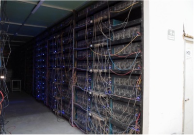 A bustling mining farm filled with equipment