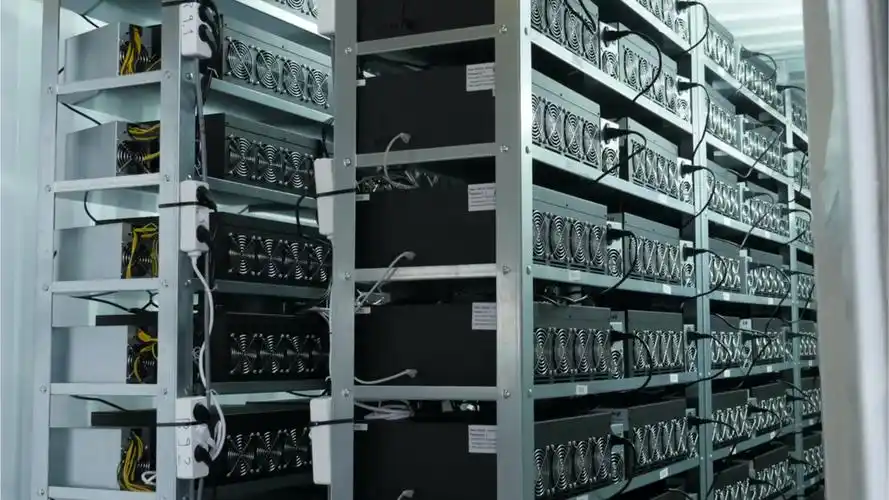 Kaspa mining farm with rows of GPU rigs