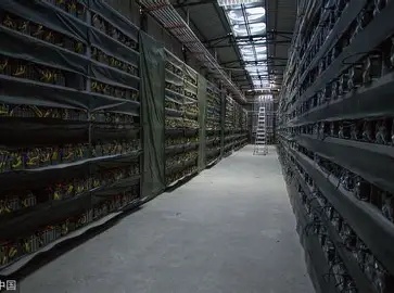 An aerial view of a expansive mining farm in Norway, showcasing arrays of machines powered by hydroelectric energy, highlighting the scale and efficiency of crypto operations